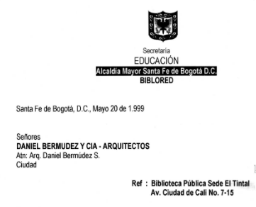 Imagen de apoyo de  Correspondencia sobre aspectos urbanísticos de la construcción de la Biblioteca Pública El Tintal Manuel Zapata Olivella