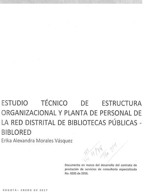 Imagen de apoyo de  Estudio técnico de estructura organizacional y planta de personal de la Red Distrital de Bibliotecas Publicas-BibloRed