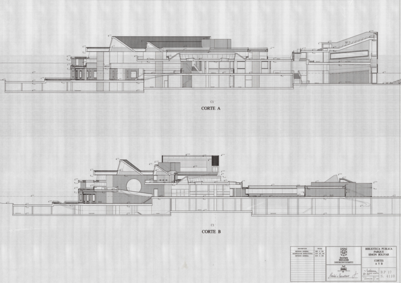 Imagen de apoyo de  Planos con cortes laterales de la Biblioteca Pública Virgilio Barco