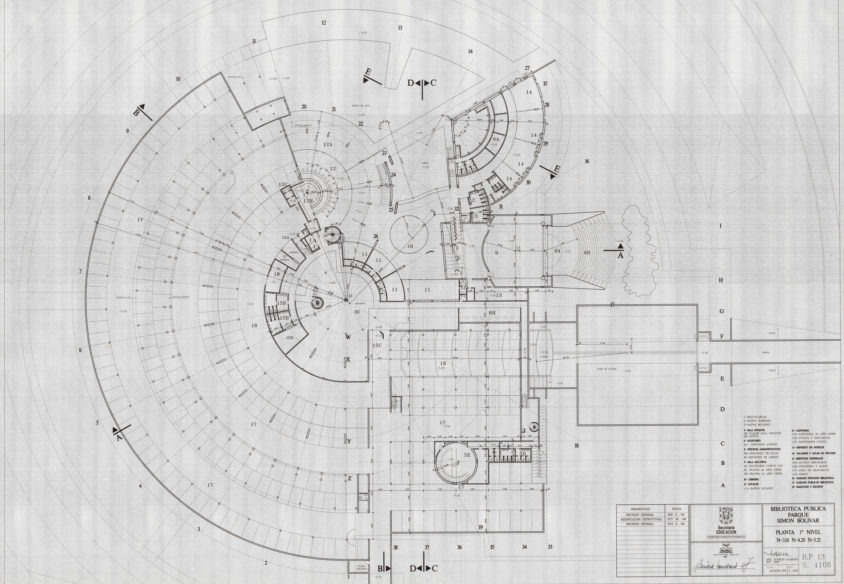Imagen de apoyo de  Planos de la planta del primer nivel de la Biblioteca Pública Virgilio Barco
