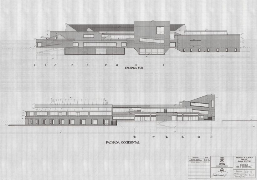 Imagen de apoyo de  Planos de las fachadas sur y occidental de la Biblioteca Pública Virgilio Barco