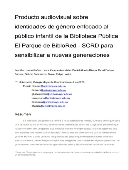 Imagen de apoyo de  No pisotees un sueño: proceso de investigación para producto audiovisual sobre identidades de género enfocado al público infantil de la Biblioteca Pública “El Parque”