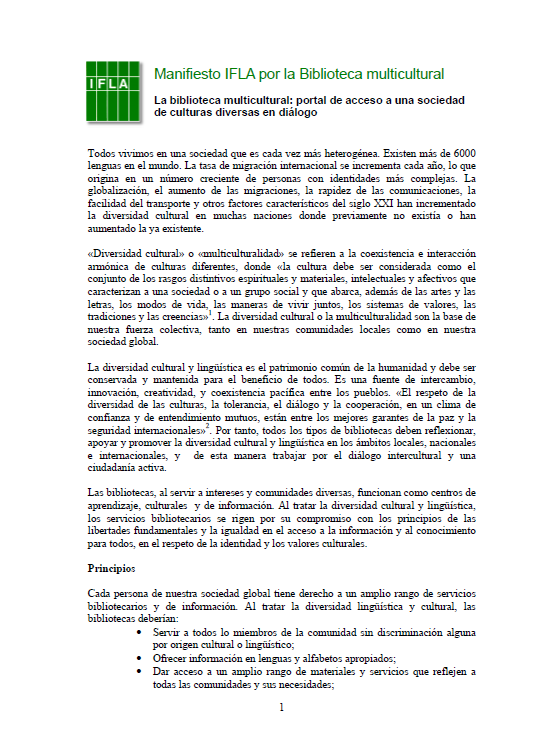 Imagen de apoyo de  Manifiesto IFLA por la biblioteca multicultural