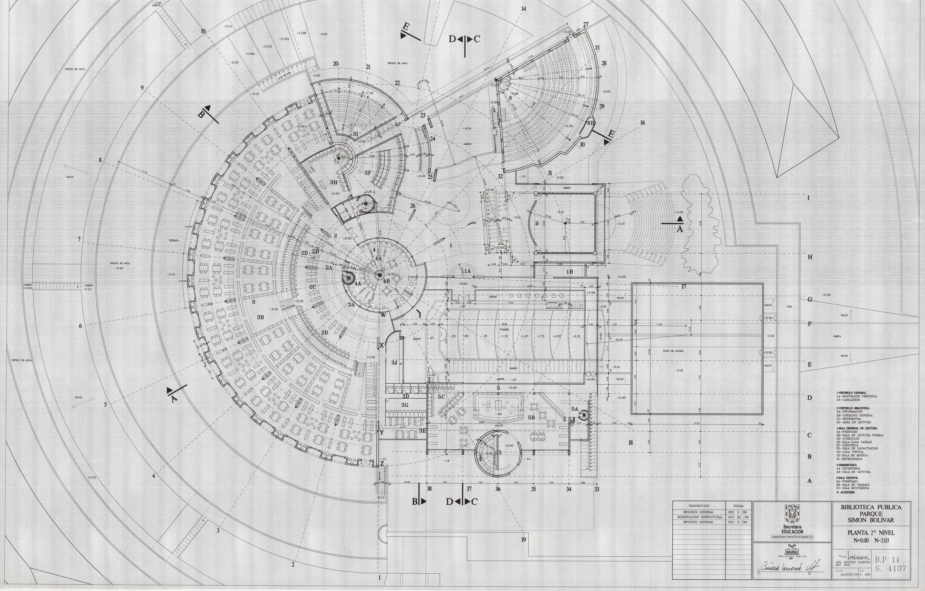Imagen de apoyo de  Planos de la planta del segundo nivel de la Biblioteca Pública Virgilio Barco