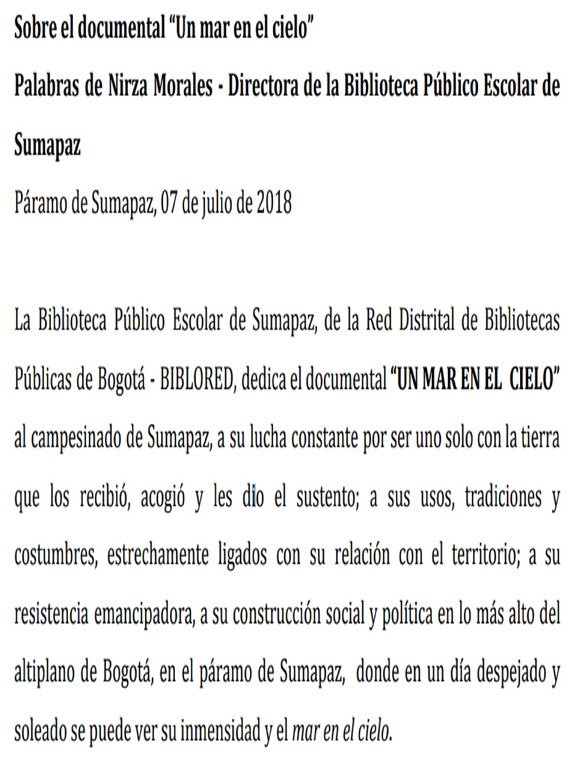 Imagen de apoyo de  Sobre el documental “Un mar en el cielo”